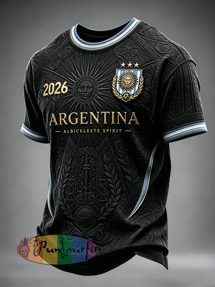 Men’s Argentina Football Short Sleeve T-shirt - Black · S