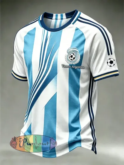 Men’s popular football team cheering casual short sleeve t-shirt - White-Blue · S