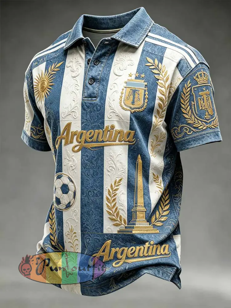 Men’s Fashion Argentine Football Print Polo Shirt - As picture · S