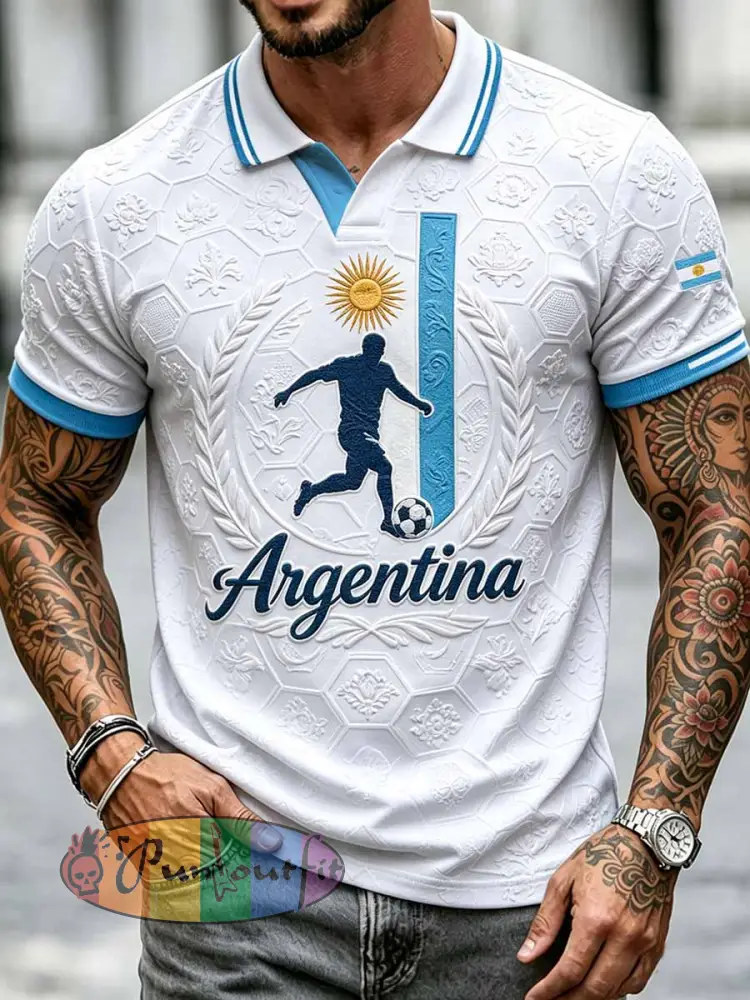 Men’s Fashion Argentine Football Print Polo Shirt - As picture · S