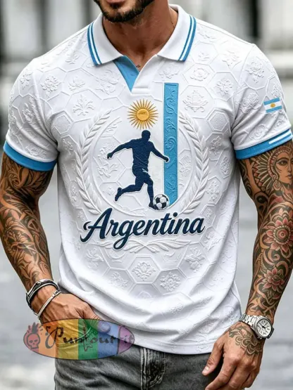 Men’s Fashion Argentine Football Print Polo Shirt - As picture · S
