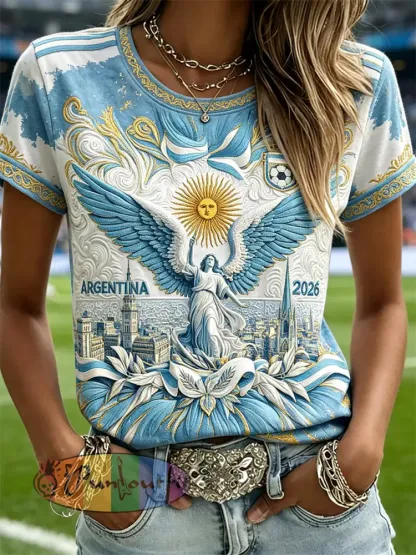 Women’s Argentina Angel 2026 Team Flag Inspired Art Print short-sleeved T-shirt - White · S