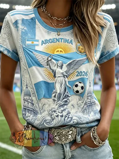 Women’s Argentina Angel 2026 Team Flag Print short-sleeved T-shirt - White · S
