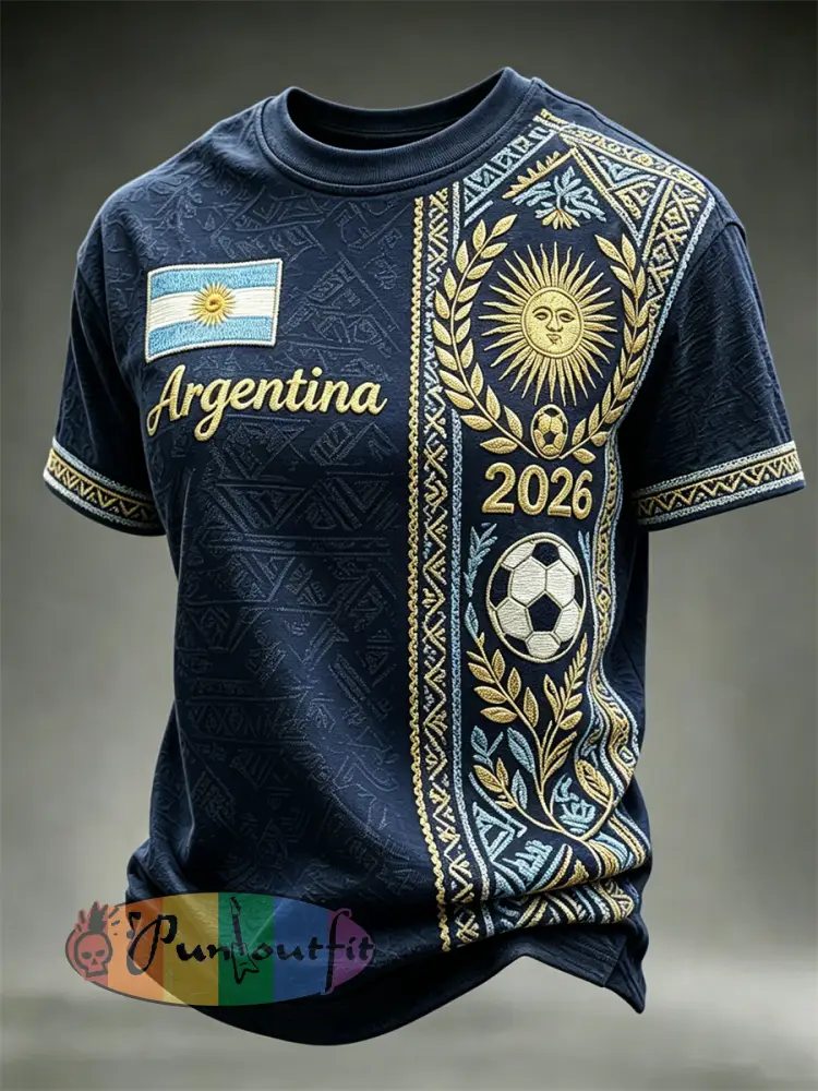 Men’s 2026 Argentina Team Flag Ethnic Print short sleeves t-shirt - Deep Blue · S