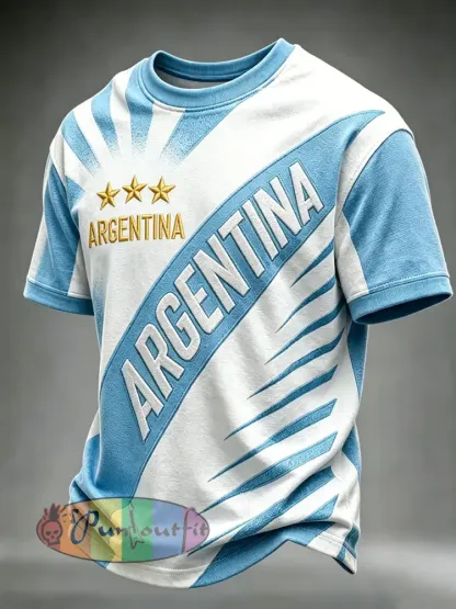 Men’s Argentina 2026 Football Team Print Short Sleeves T-shirt - Blue · S