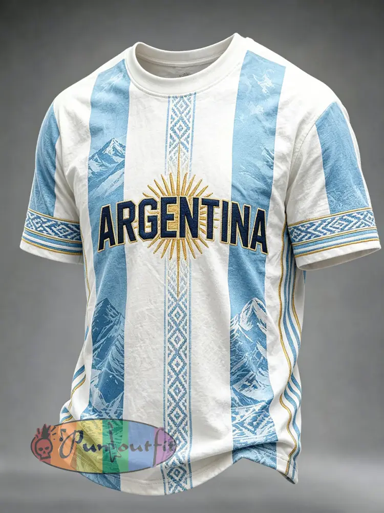 Men’s 2026 Argentina Football Team Inspired Print Short Sleeves T-shirt - Blue · S