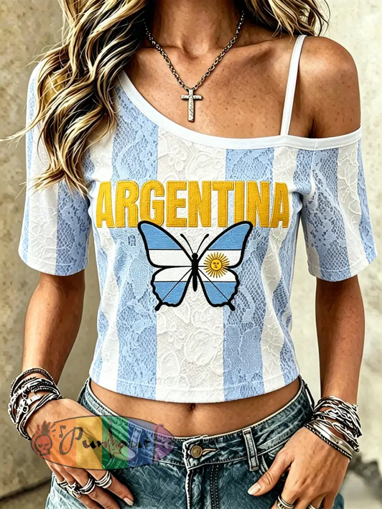 Women’s Argentina Football Printed T-shirt - Blue · S