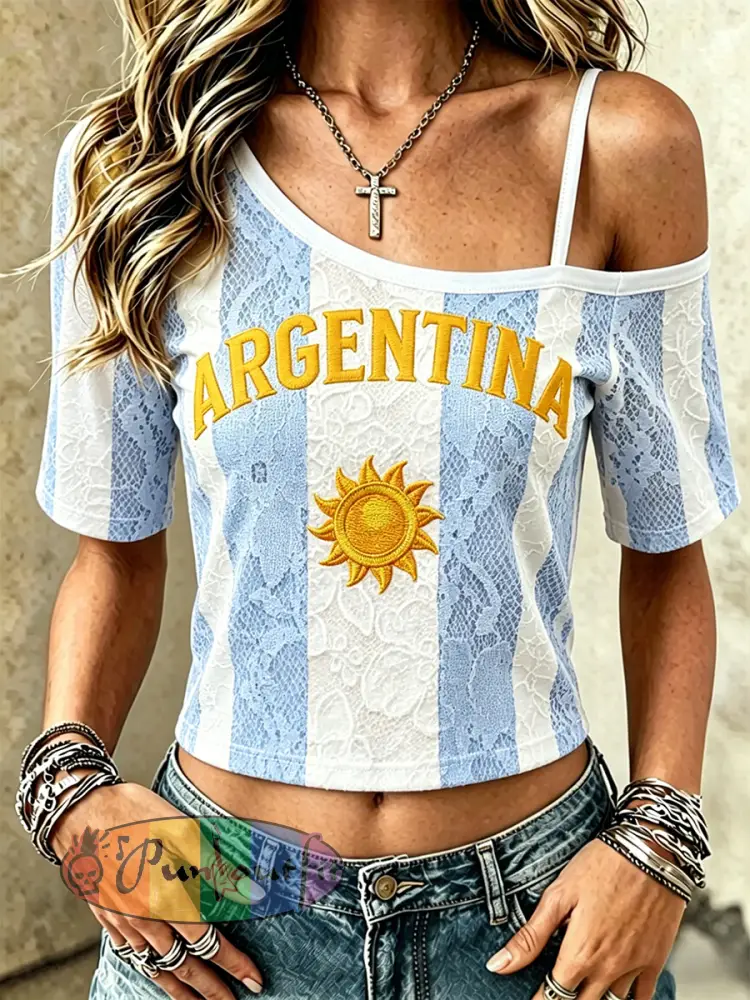 Women’s Argentina 2026 Football Inspired Printed T-shirt - Blue · S