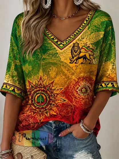 Women’s Reggae Print Casual T-Shirt - As picture · S