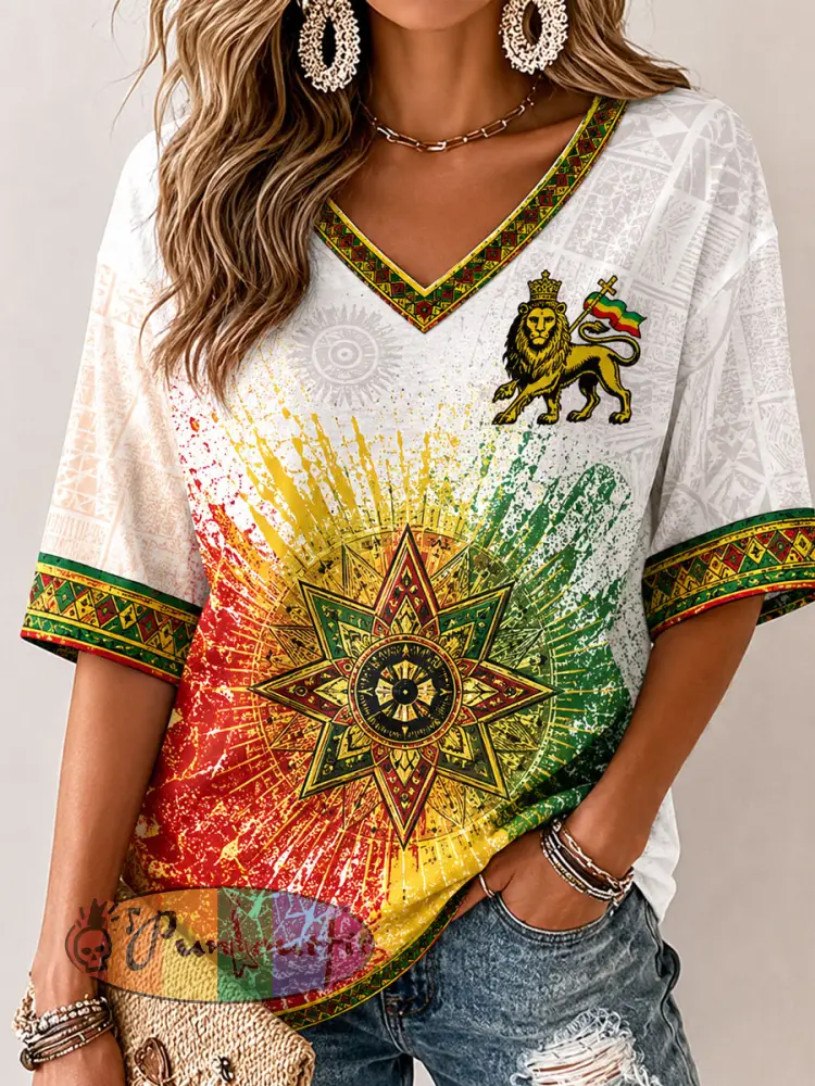 Women’s Reggae Print Casual T-Shirt - As picture · S