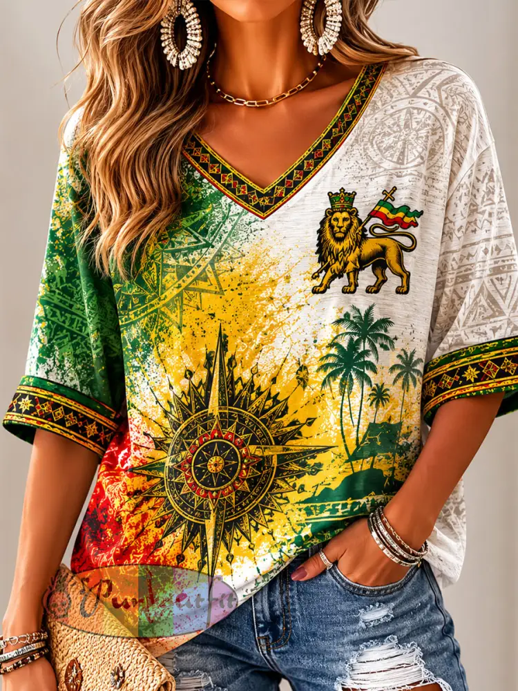 Women’s Reggae Print Casual T-Shirt - As picture · S