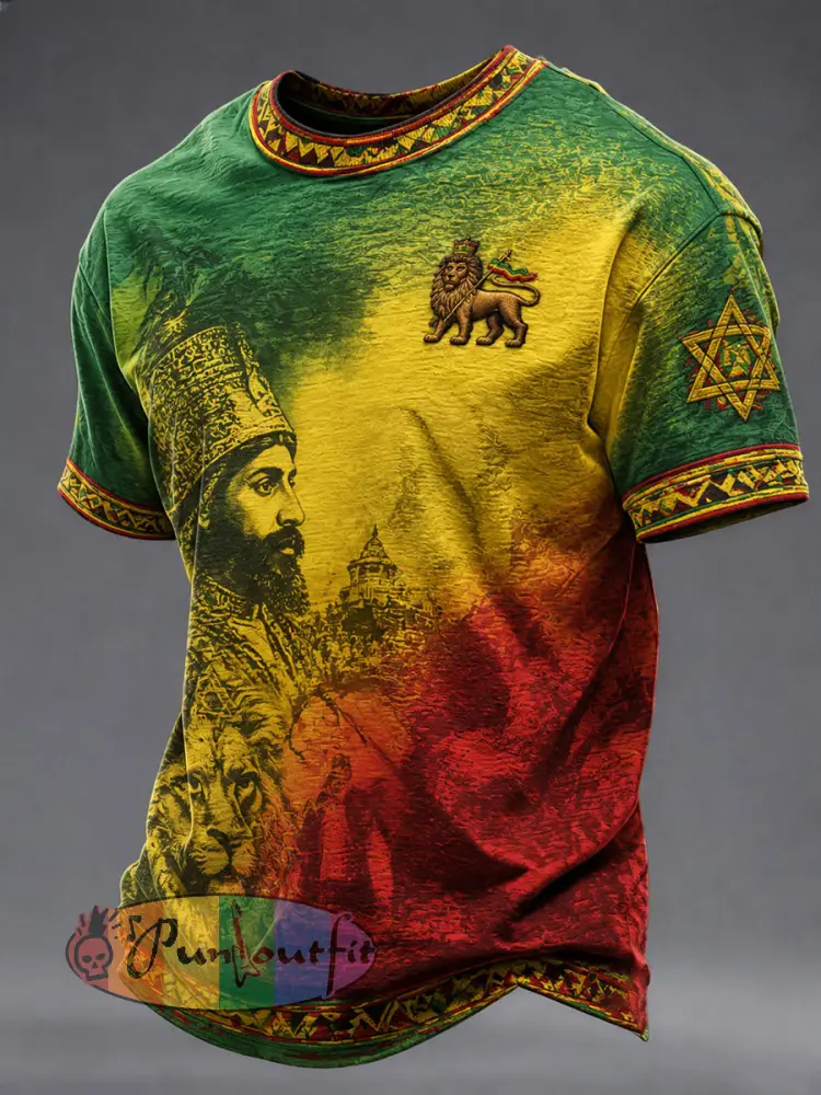 Men’s Reggae Print Casual T-Shirt - As picture · S