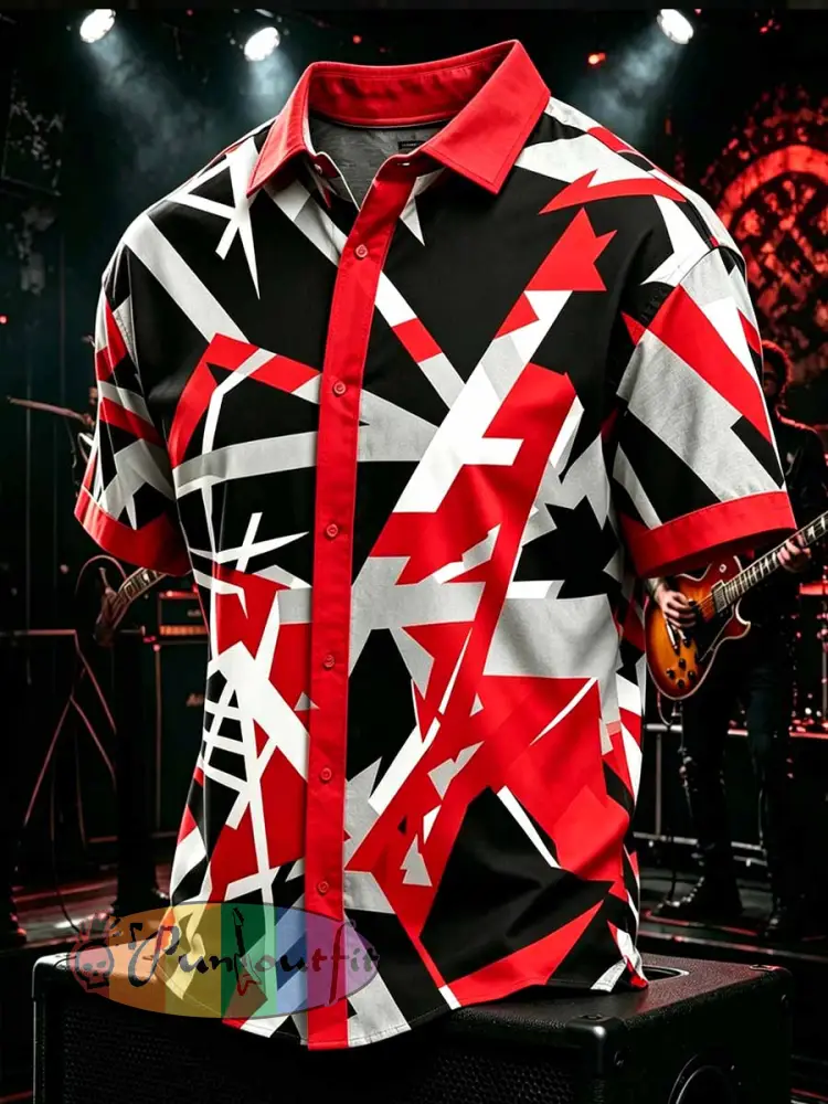 Men’s Vintage Van Halen Print Casual Shirt - As picture · S