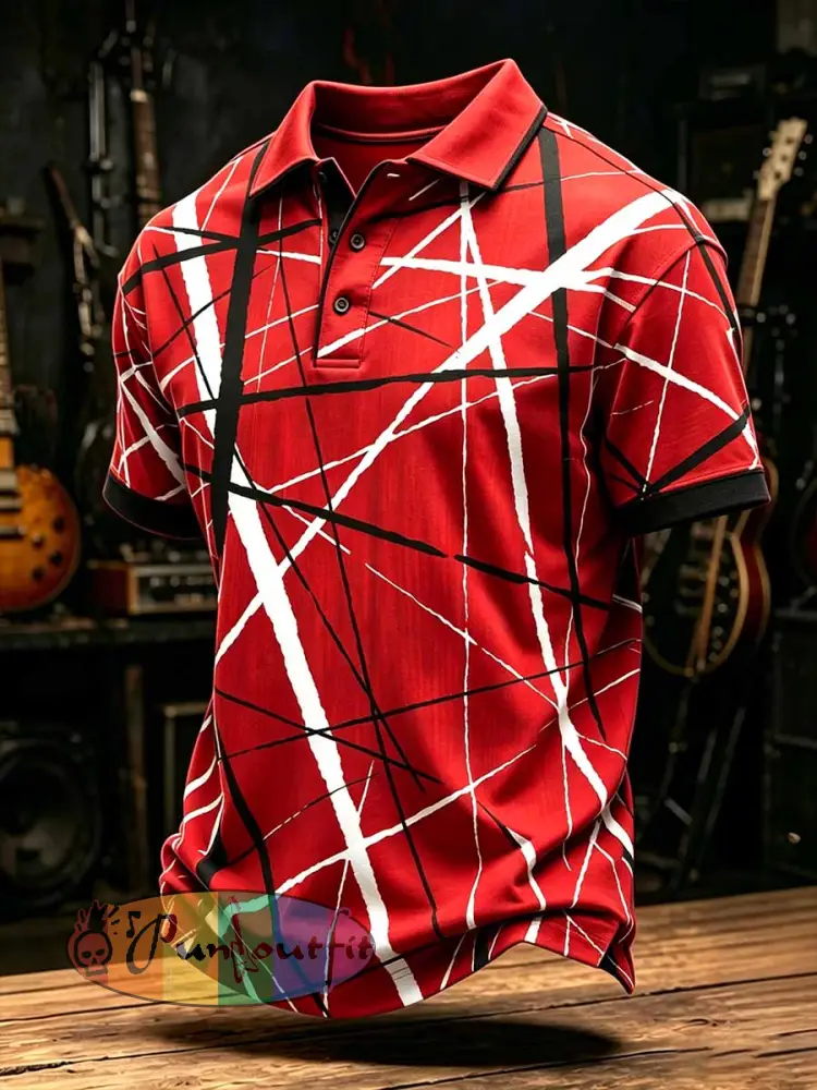 Men’s Vintage Van Halen Print Casual Polo Shirt - As picture · S