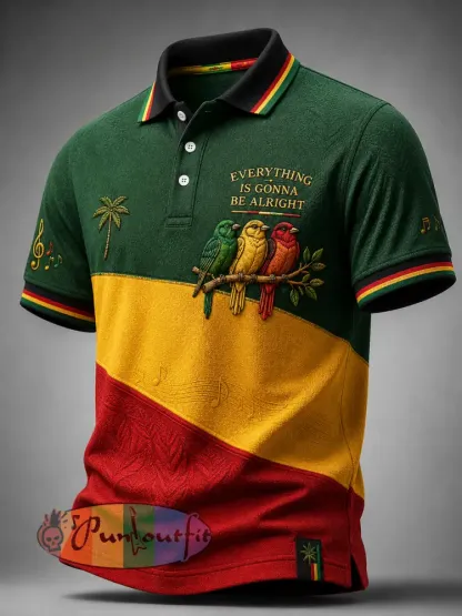 Retro Reggae-Inspired Business Casual Polo Shirt - As picture · S