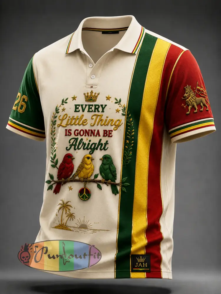 Retro Reggae-Style Striped Casual Polo Shirt - As picture · S