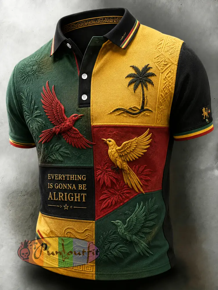 Retro Reggae-Inspired Business Geometric Casual Polo Shirt - As picture · S