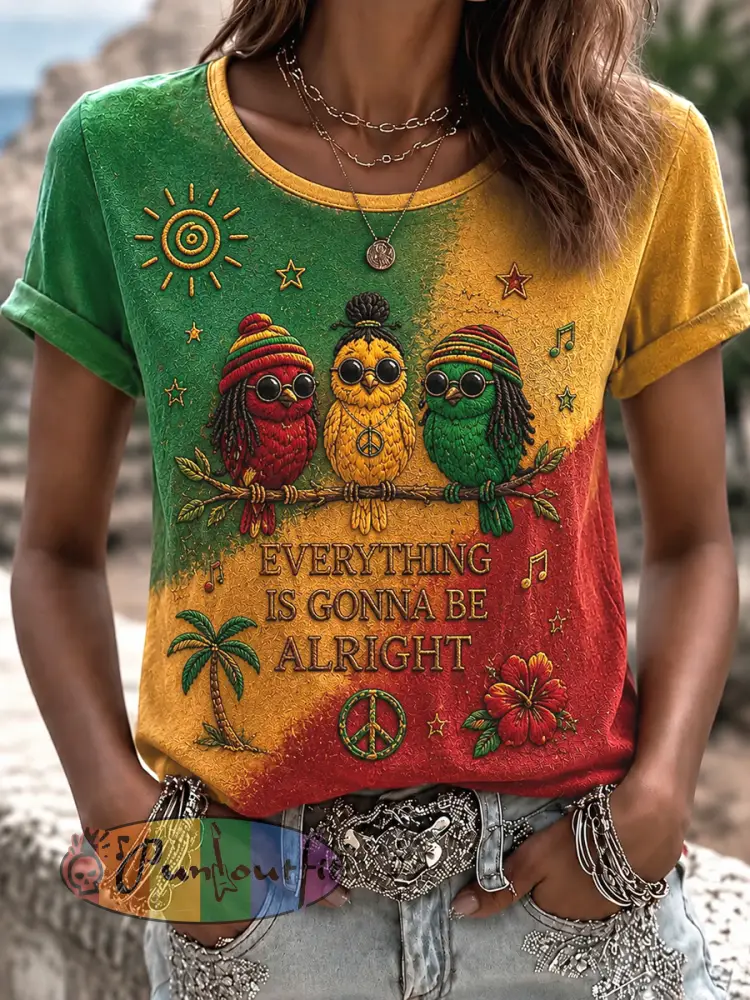 Women’s Retro Reggae Art Print Casual T-Shirt - As picture · S