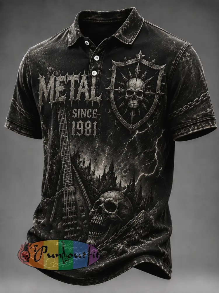Vintage Washed Heavy Metal Rock Fan Skull Polo Shirt - As picture · S