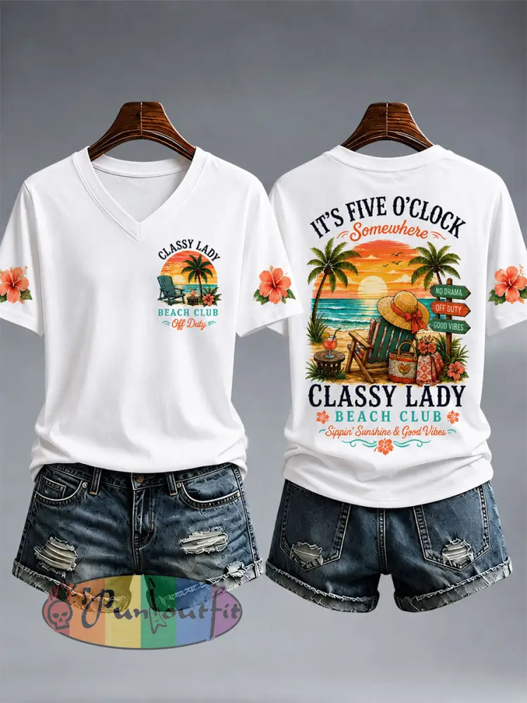 Women’s Classy Lady Bbach Club T-Shirt - White · S