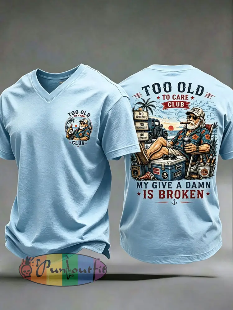 Men’s ’too old to care club’ V-neck T-shirts - Sky Blue · S
