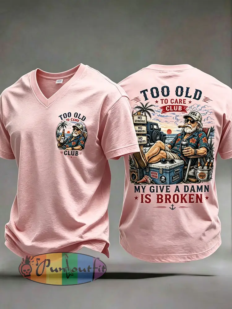 Men’s ’too old to care club’ V-neck T-shirts - Pink · S
