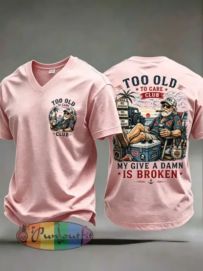 Men’s ’too old to care club’ V-neck T-shirts - Pink · S