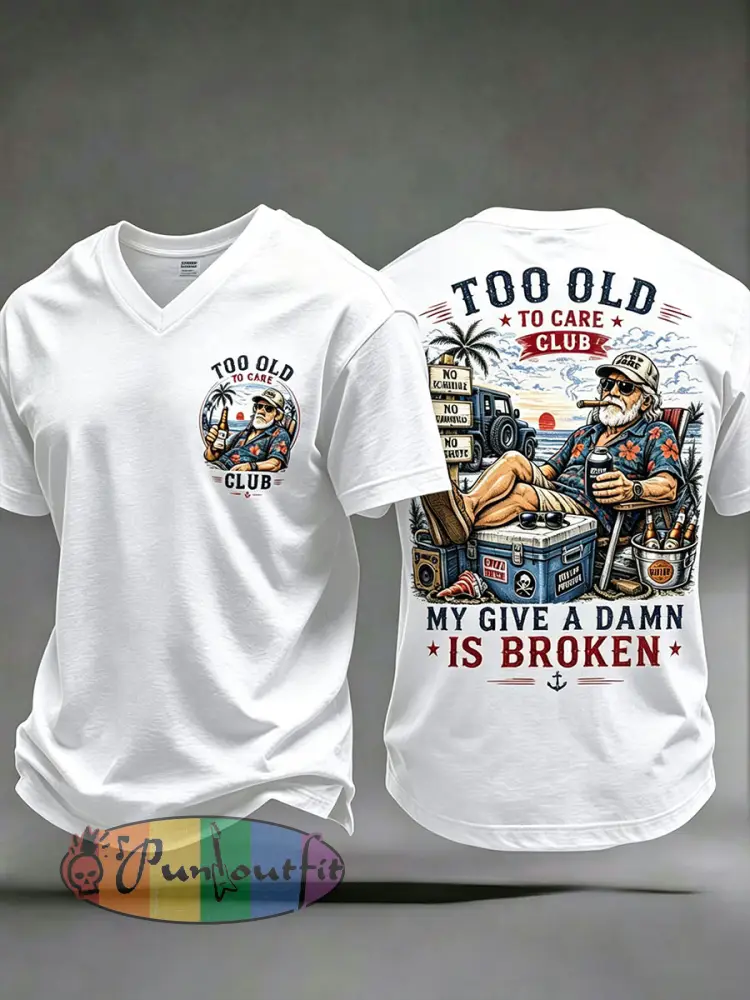 Men’s ’too old to care club’ V-neck T-shirts - White · S