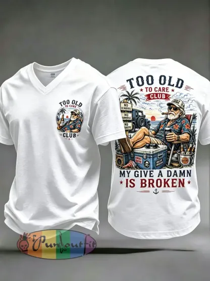 Men’s ’too old to care club’ V-neck T-shirts - White · S