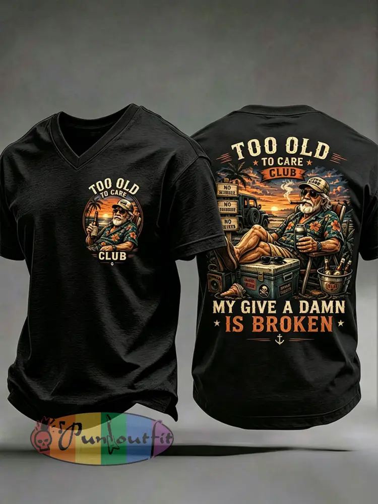 Men’s ’too old to care club’ V-neck T-shirts - Black · S