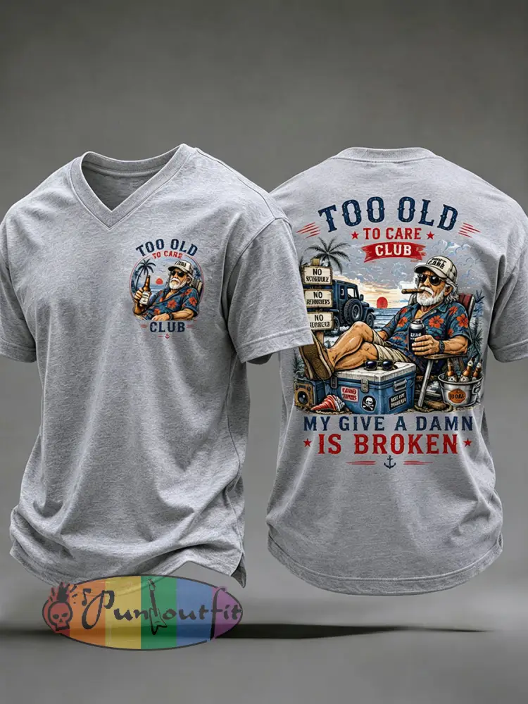 Men’s ’too old to care club’ V-neck T-shirts - Light Gray · S