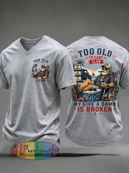 Men’s ’too old to care club’ V-neck T-shirts - Light Gray · S