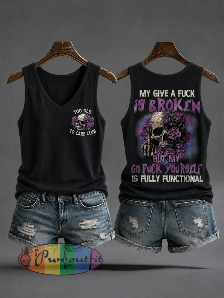 Women’s ’too old to care club’ V-neck vests - Black · S