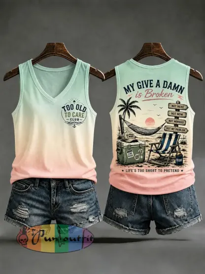 Women’s ’too old to care club’ V-neck vests - Pink · S