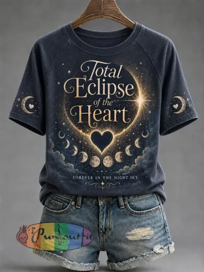 Women’s Total Eclipse Of The Heart Print Casual Tee - Navy Blue · S