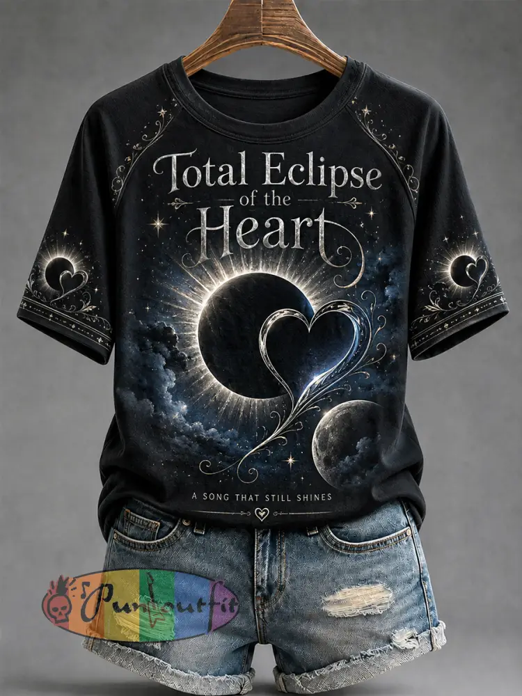 Women’s Total Eclipse Of The Heart Print Casual Tee - Black · S