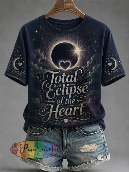 Women’s Total Eclipse Of The Heart Print Casual Tee - Navy Blue · S