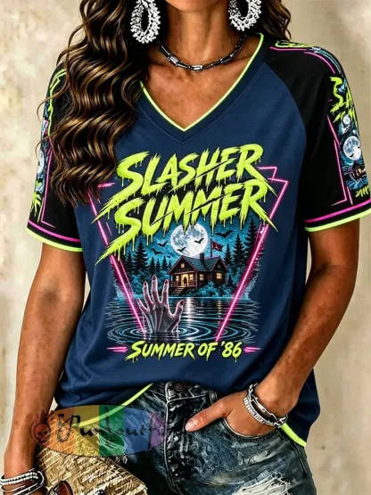 Women’s ’Slasher Summer’ V-neck T-shirts