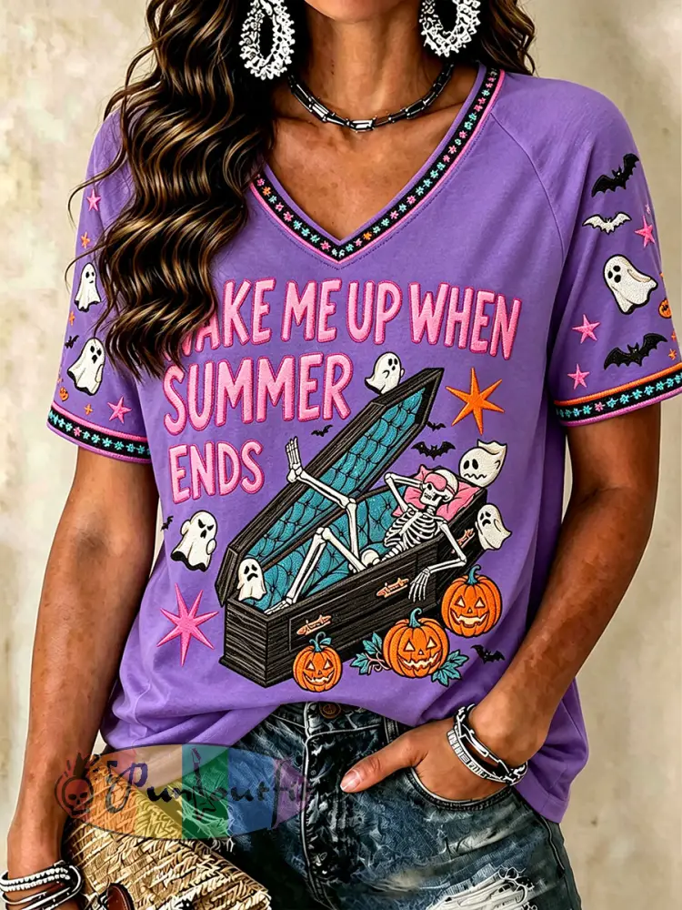 Women’s ’Wake Me Up When Summer Ends’ V-Neck T-Shirts