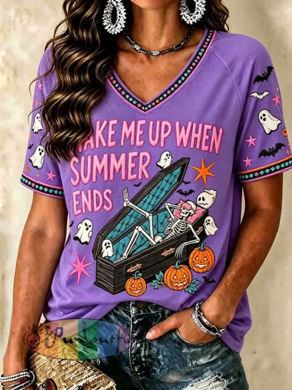 Women’s ’Wake Me Up When Summer Ends’ V-Neck T-Shirts