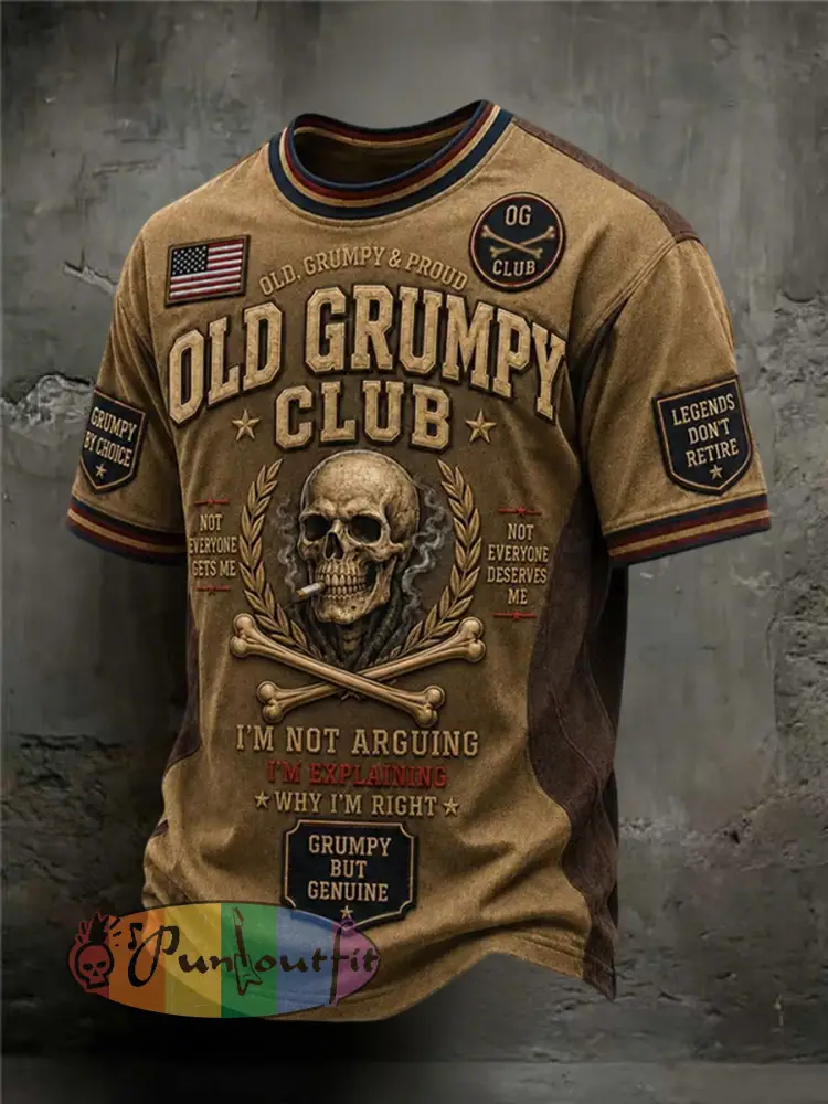 Men’s Old Fuckers Club Printed Casual T-Shirt - Brown · S