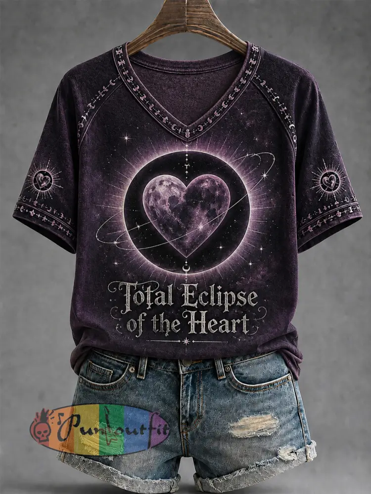 Women’s Rock Classics Total Eclipse Of The Heart Print V-Neck Tee - Deep Purple · S