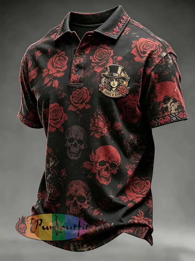 Men’s Retro Guns N’ Roses Print Polo Shirt - As picture · S