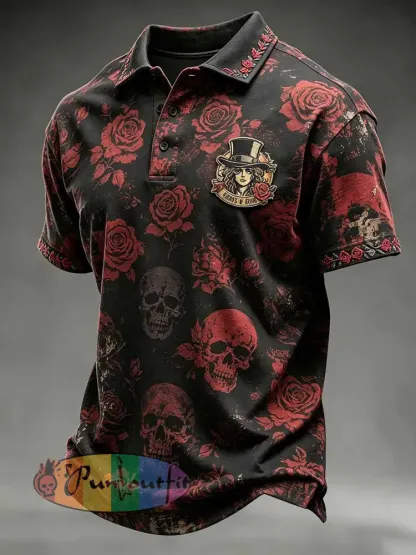 Men’s Retro Guns N’ Roses Print Polo Shirt - As picture · S