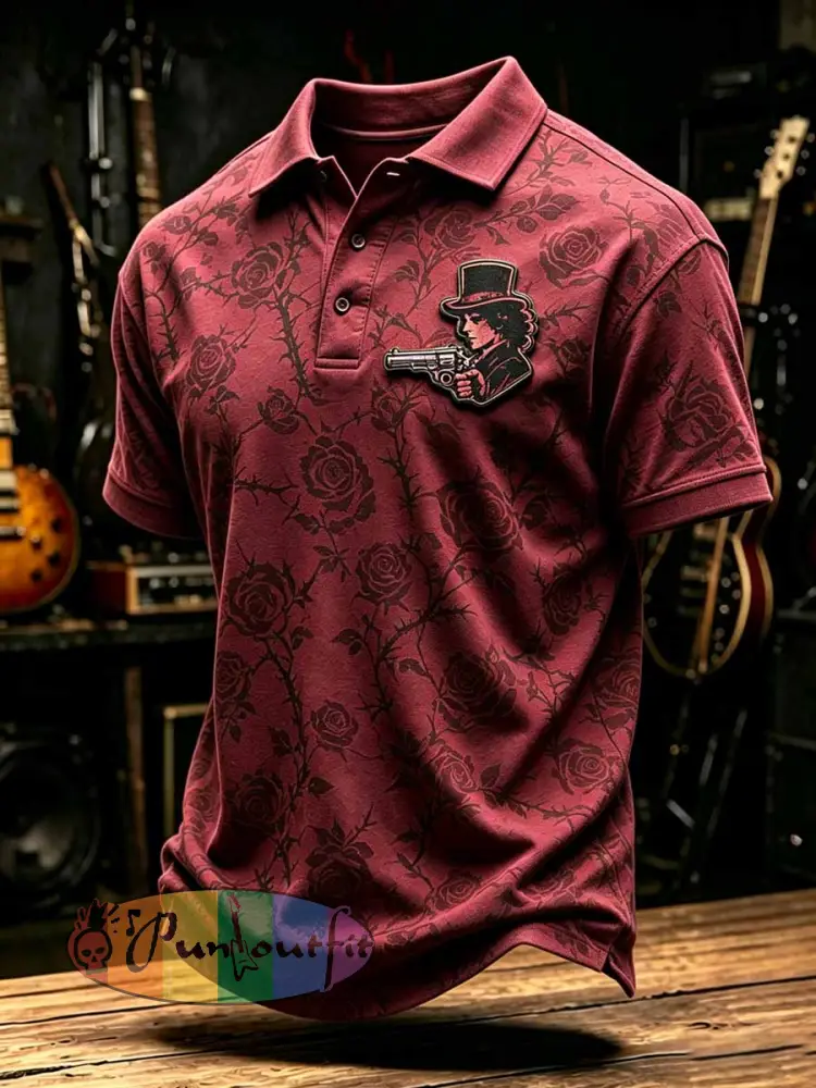 Men’s Retro Guns N’ Roses Print Polo Shirt - As picture · S