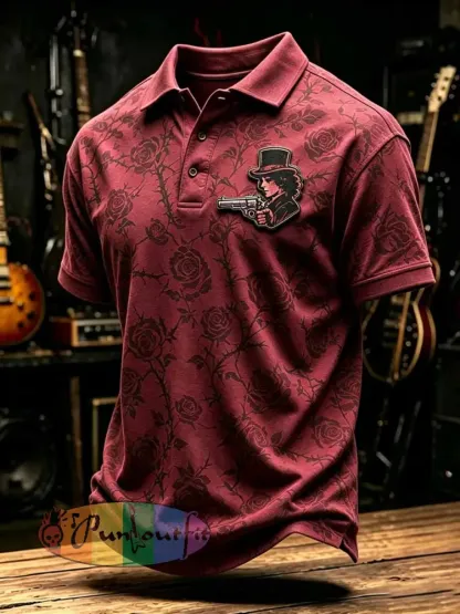 Men’s Retro Guns N’ Roses Print Polo Shirt - As picture · S