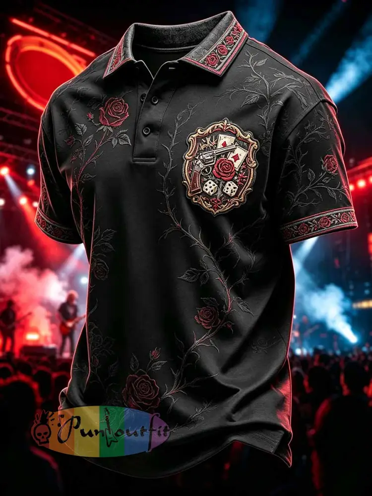 Men’s Retro Guns N’ Roses Print Polo Shirt - As picture · S