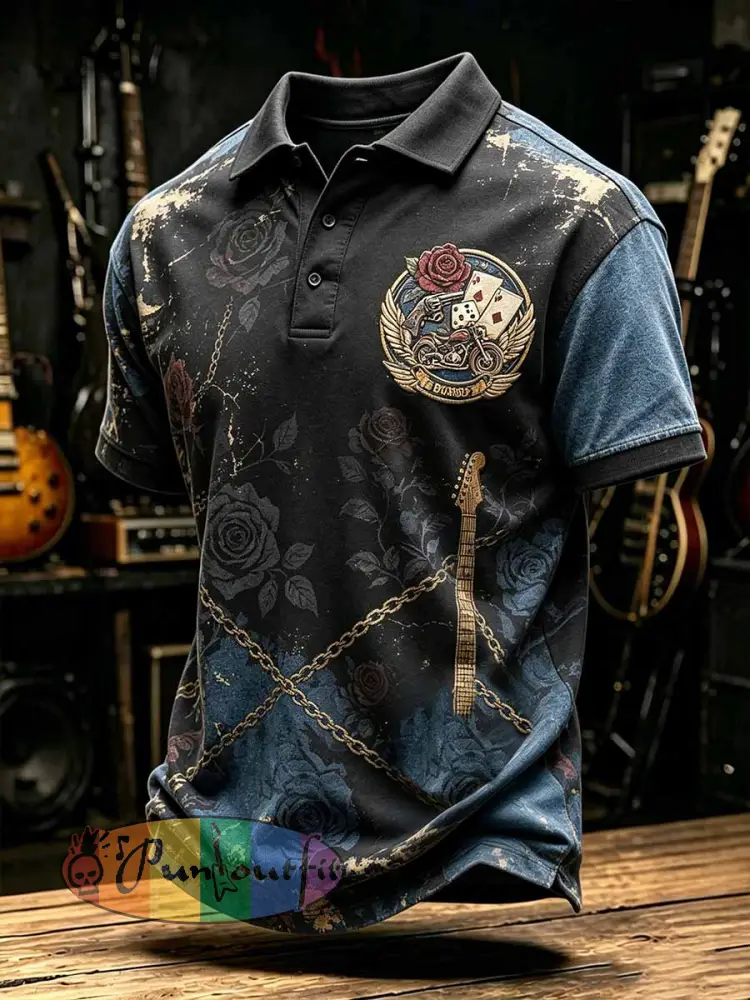 Men’s Retro Guns N’ Roses Print Polo Shirt - As picture · S