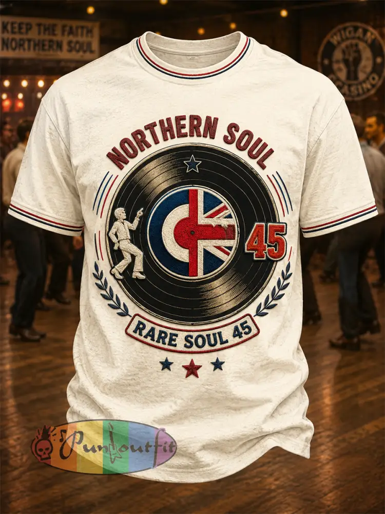 Men’s Retro Northern Soul Print Casual Tee - Apricot · S