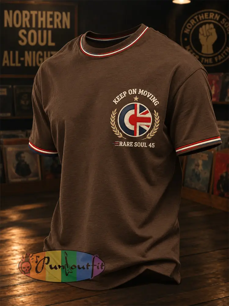 Men’s Retro Northern Soul Print Casual Tee - Dark Brown · S